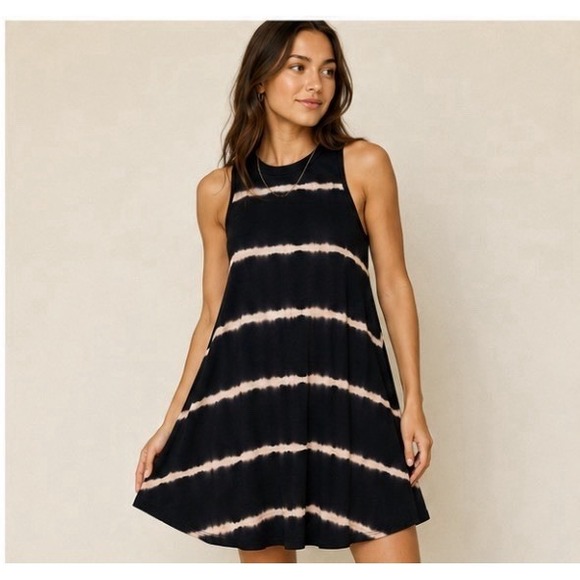 Abela Story Dresses & Skirts - Black Tie‎ Dye Swing Dress Sleeveless High Neck Racerback A Line Boutique M
